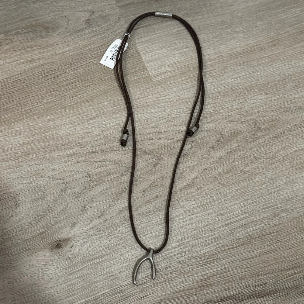 J. Jill Adjustable Brown Cord Necklace Silver Wishbone Pendant NWT - Picture 2 of 3